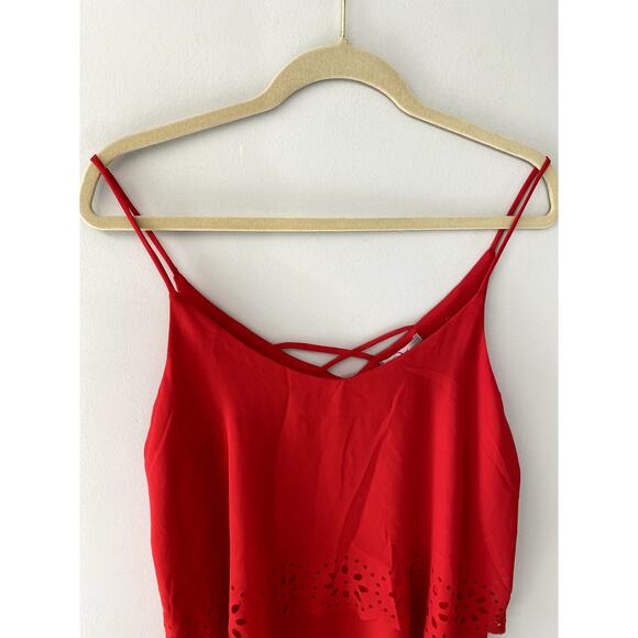 Myan Cherry Red Scallop Tank Top Sz L - Picture 5 of 6